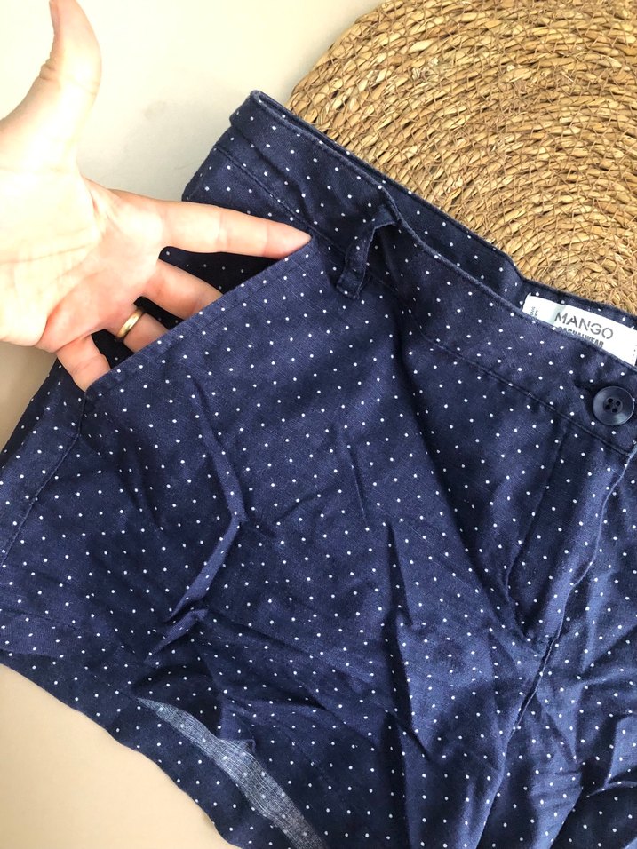 Kadın Lacivert Puantiyeli Mini Kot Şort - Görsel 3