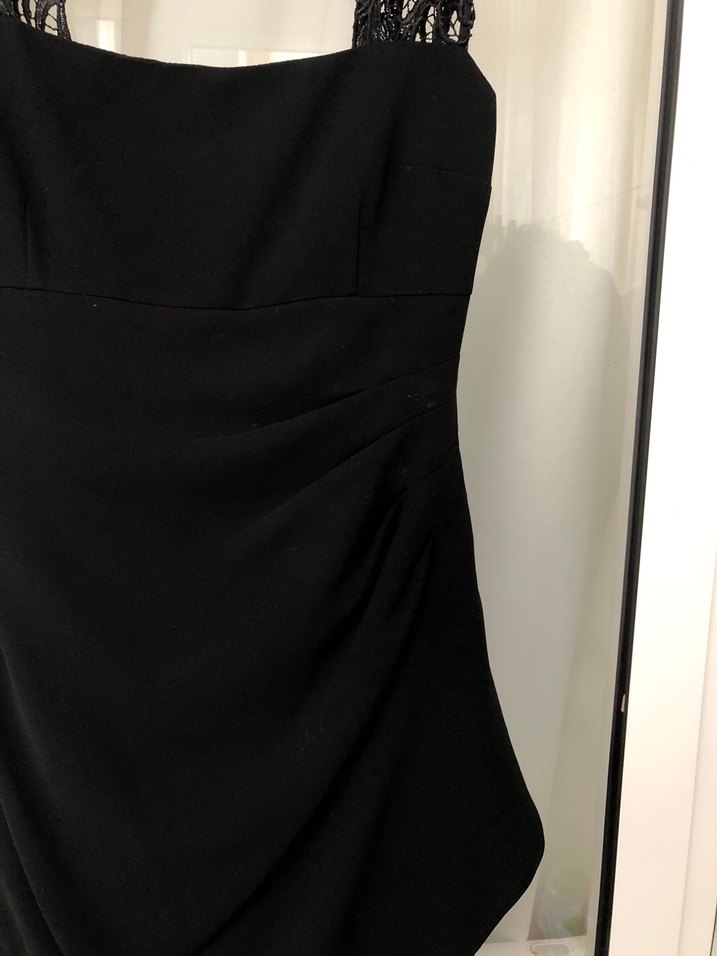 Siyah Straplez Dantel Detaylı Midi Elbise - Görsel 2