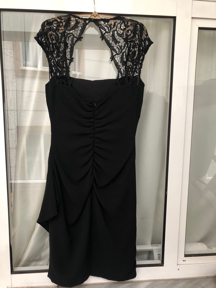 Siyah Straplez Dantel Detaylı Midi Elbise - Görsel 4