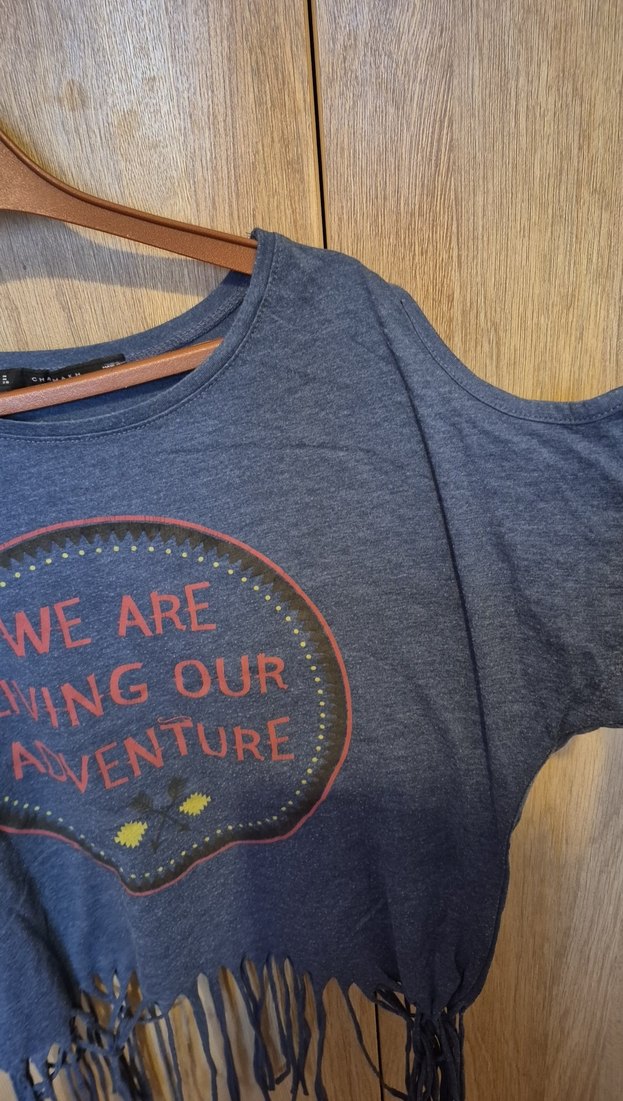 Püsküllü Bohem Kız Tişörtü Mavi - Görsel 3