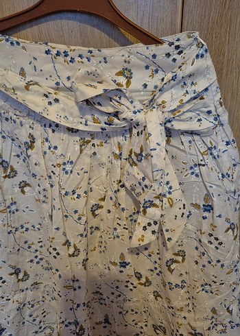 Bohem Beyaz Mini Hamile Keten Etek - Görsel 2