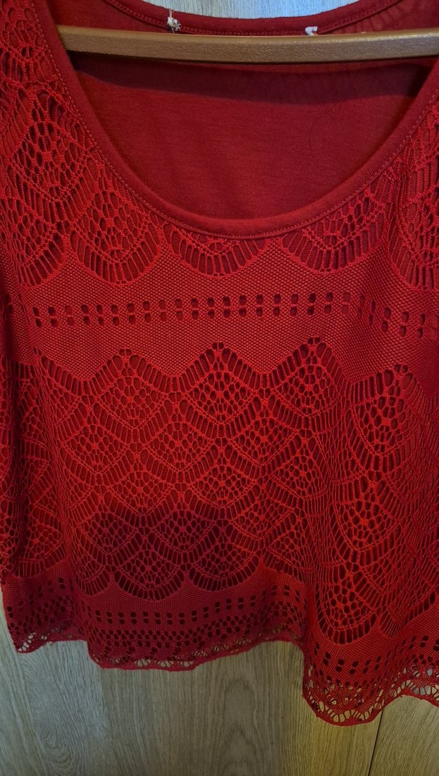 Dantel Detaylı Kırmızı Bohem Crop Top - Görsel 2