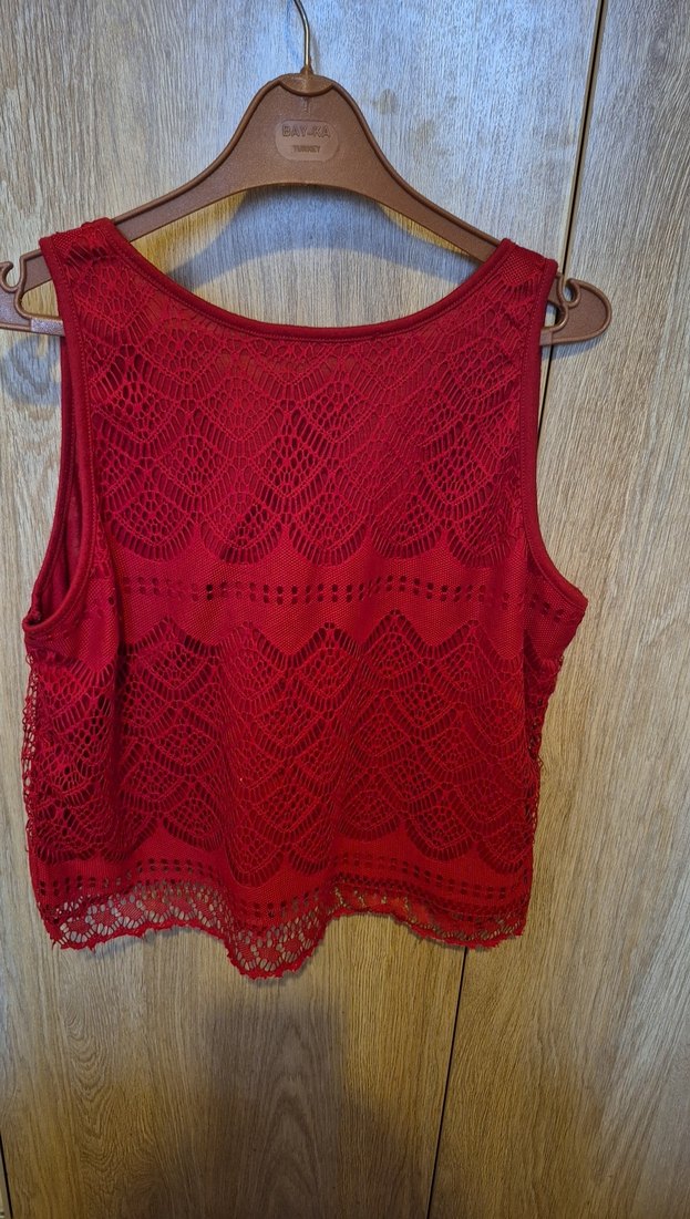Dantel Detaylı Kırmızı Bohem Crop Top - Görsel 4