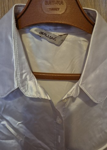 Beyaz kısa kollu saten gömlek - Görsel 2