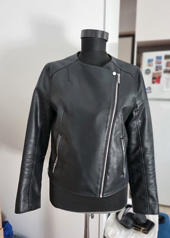 Kadın Siyah Deri Biker Ceket