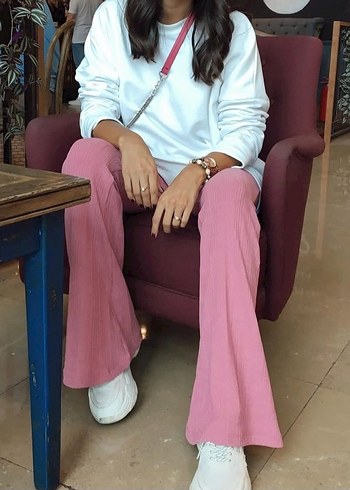 Zara Pembe Salaş Midi Kadın İspanyol Paça Pantolon