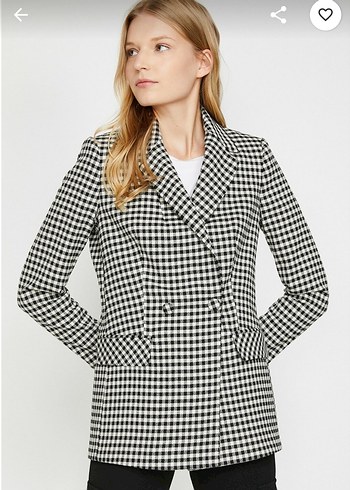 Koton Gri Kareli Düğmeli Kadın Blazer Ceket