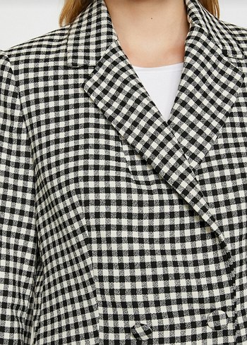Koton Kadın Gri Düğmeli Ekose Midi Blazer