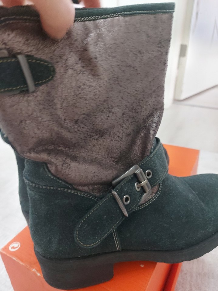 koyu yesil  Süet Tokalı Kadın Bot - Görsel 5