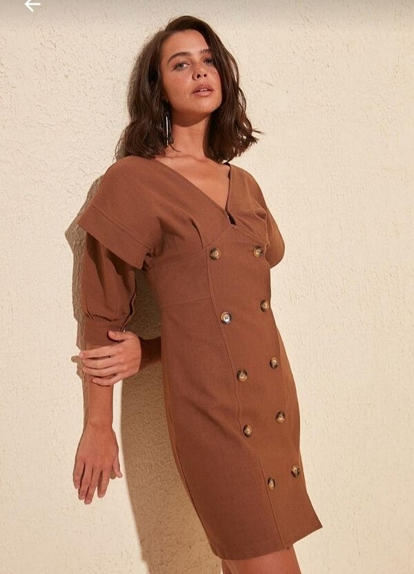 Kahverengi elbise - Görsel 3