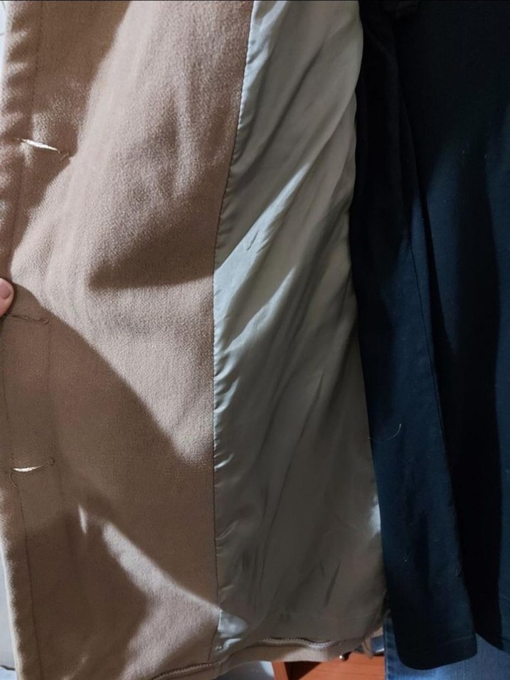 camel renk Kemerli Midi Kadın Kaban - Görsel 4