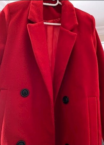 Kırmızı Çift Düğmeli Kadın Kaban - Görsel 5