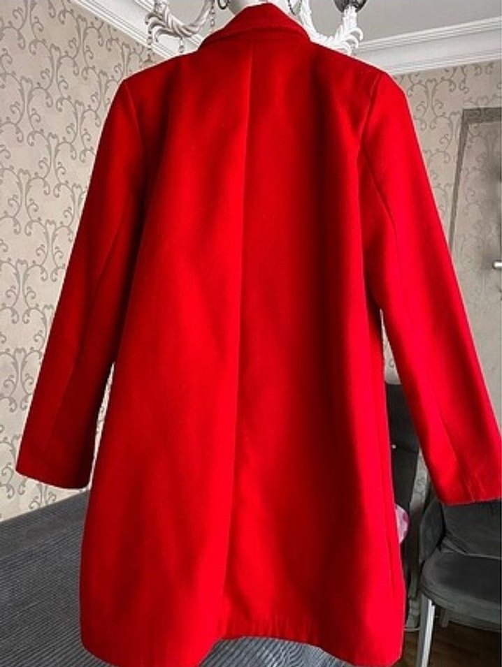 Kırmızı Çift Düğmeli Kadın Kaban - Görsel 4