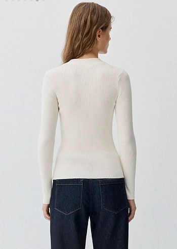 Düğmeli Ekru Kadın Triko - Görsel 6