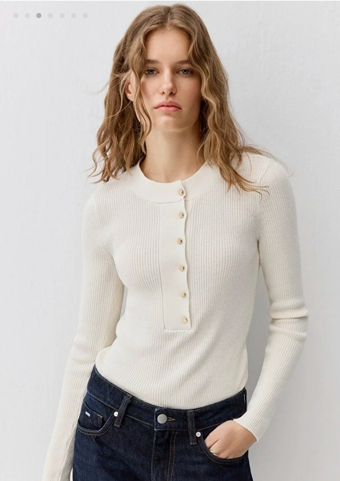 Düğmeli Ekru Kadın Triko - Görsel 3