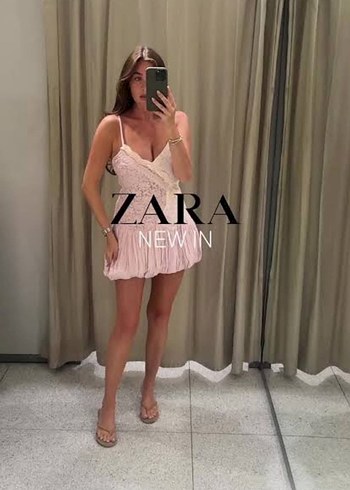 Zara Romantik Pudra Pembe Mini Elbise