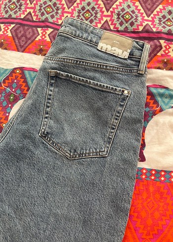 Mavi jean kot Bohem Gri Batik Desenli Kadın Kot Pantolon