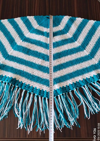 Çizgili el örgüsü Kız Panço&şal - Görsel 5