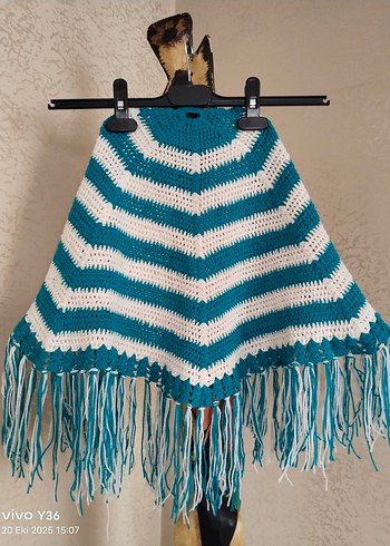 Çizgili el örgüsü Kız Panço&şal - Görsel 3