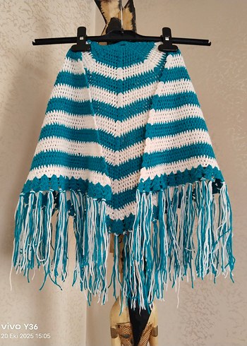 Çizgili el örgüsü Kız Panço&şal - Görsel 4