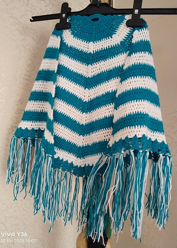Çizgili el örgüsü Kız Panço&şal - Görsel 2