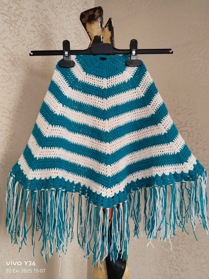 Çizgili el örgüsü Kız Panço&şal - Görsel 3