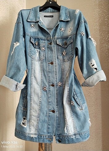Oversize Vintage tasarım model kot elbise.
