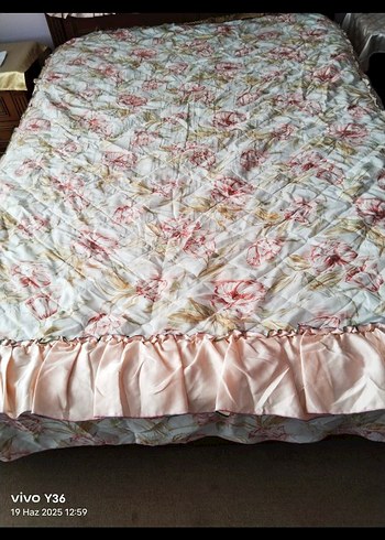 VİNTAGE SATEN Pastel Çiçek Desenli Yatak Örtüsü - Görsel 5