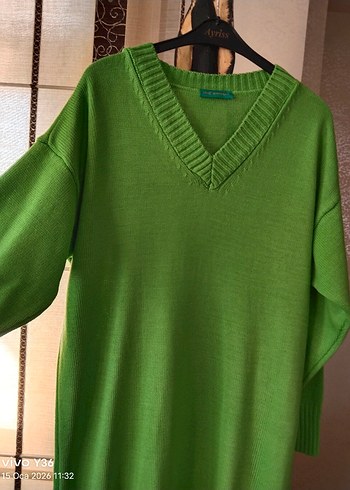 Fıstık yeşili uzun triko elbise - Görsel 3