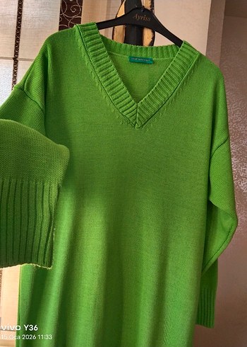 Fıstık yeşili uzun triko elbise - Görsel 4