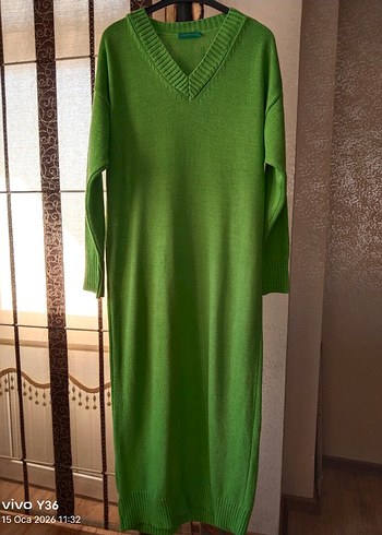 Fıstık yeşili uzun triko elbise - Görsel 2