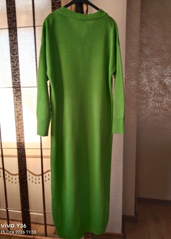 Fıstık yeşili uzun triko elbise - Görsel 5