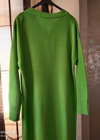 Fıstık yeşili uzun triko elbise - Görsel 6