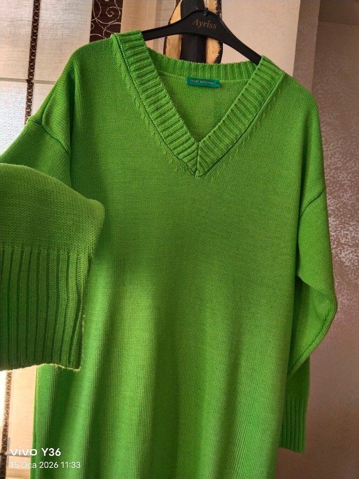 Fıstık yeşili uzun triko elbise - Görsel 4