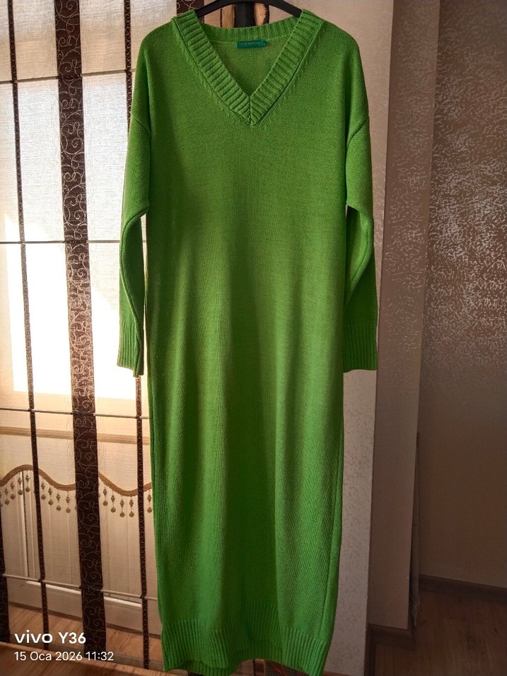 Fıstık yeşili uzun triko elbise - Görsel 2