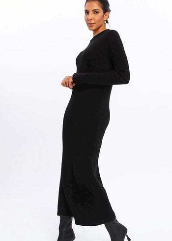 Siyah Uzun Kollu triko Elbise - Görsel 3