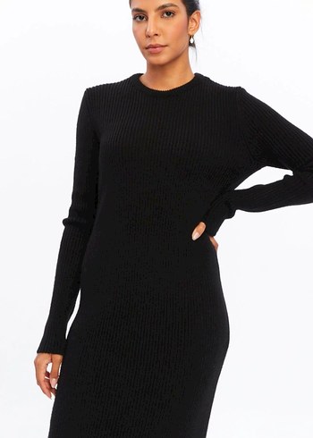 Siyah Uzun Kollu triko Elbise - Görsel 4
