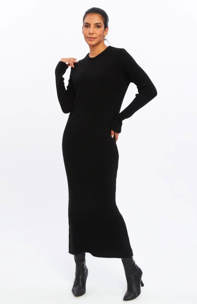 Siyah Uzun Kollu triko Elbise - Görsel 2