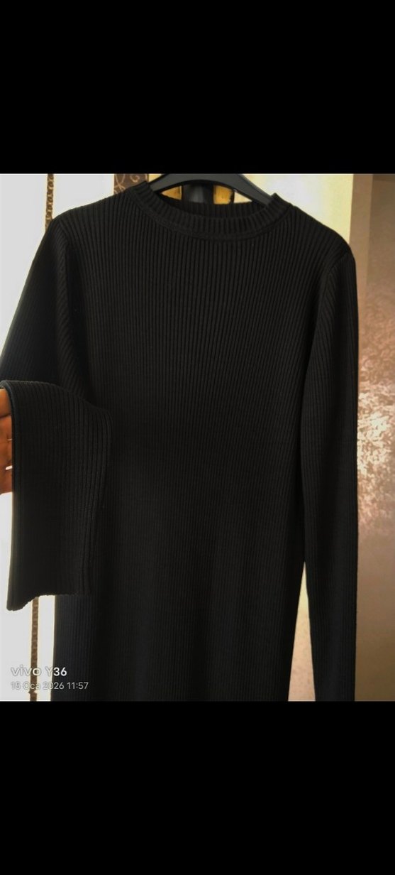 Siyah Uzun Kollu triko Elbise - Görsel 5