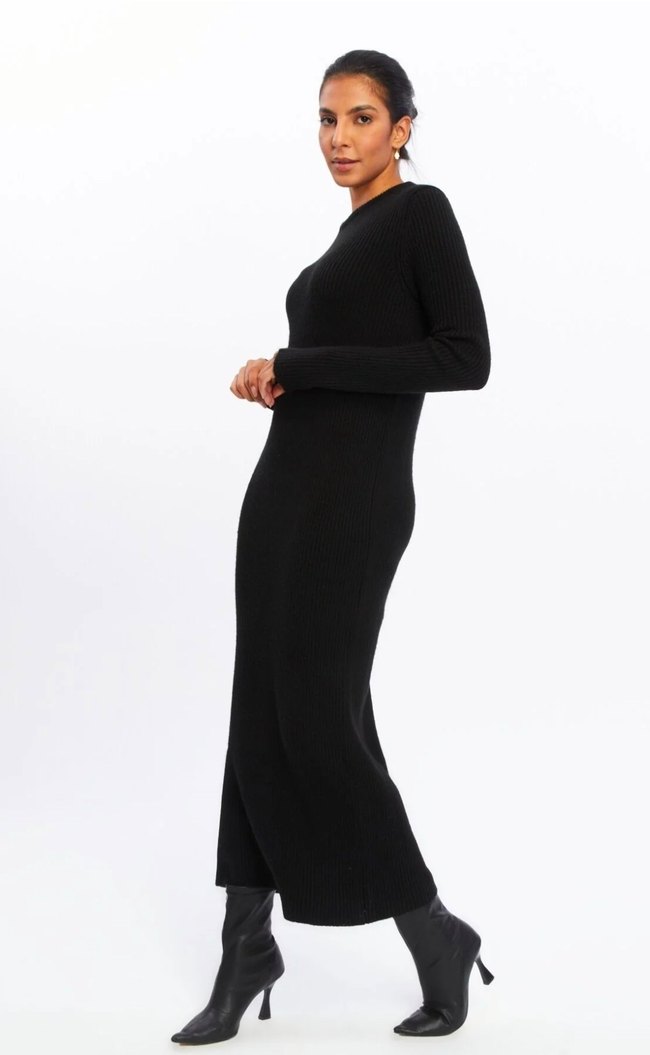 Siyah Uzun Kollu triko Elbise - Görsel 3