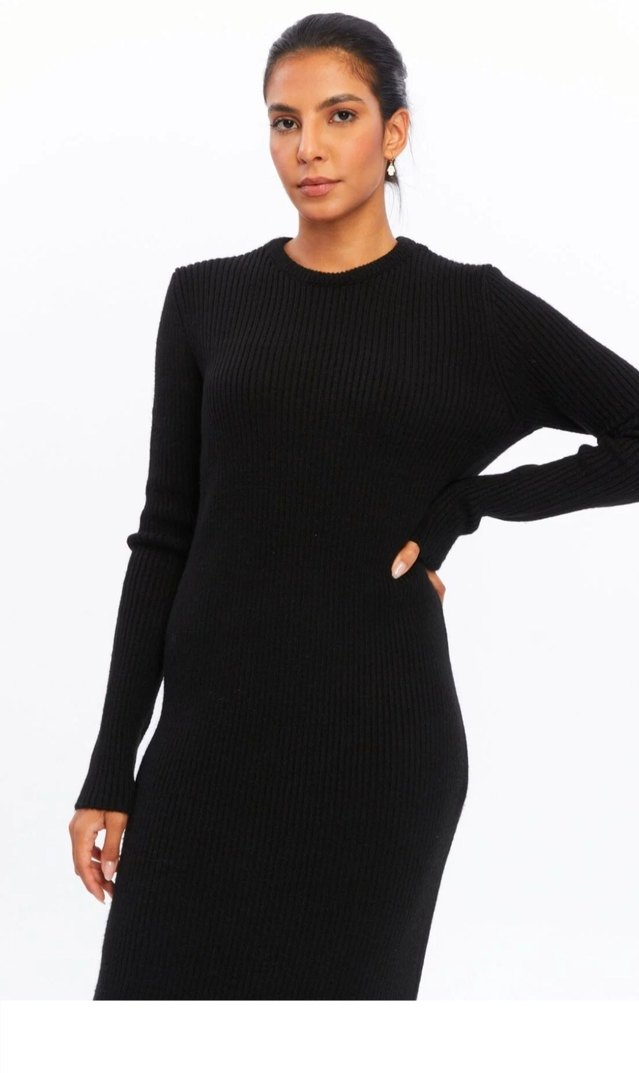 Siyah Uzun Kollu triko Elbise - Görsel 4