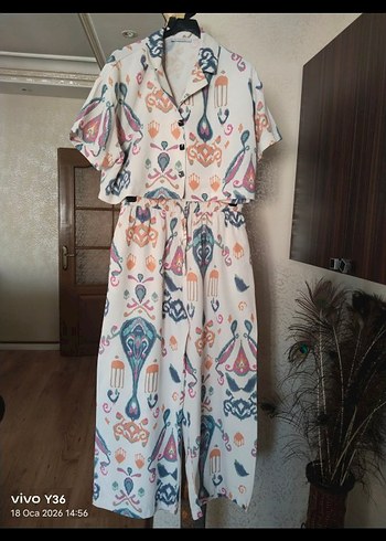 SHADE  Etnik desen Keten Crop gömlek pantolon Takım - Görsel 5