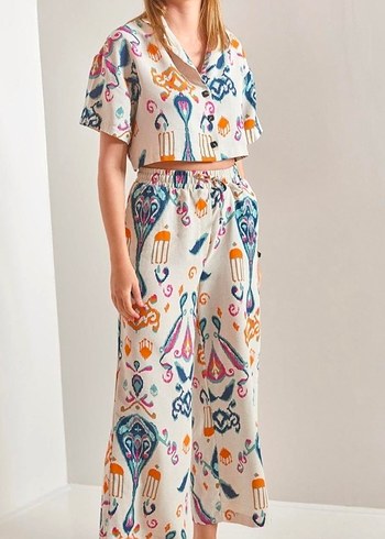 SHADE  Etnik desen Keten Crop gömlek pantolon Takım - Görsel 4