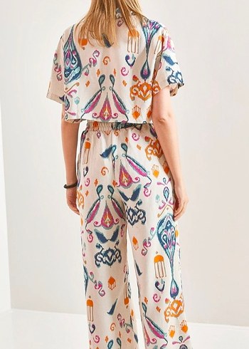 SHADE  Etnik desen Keten Crop gömlek pantolon Takım - Görsel 3