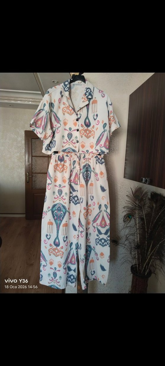 SHADE  Etnik desen Keten Crop gömlek pantolon Takım - Görsel 5