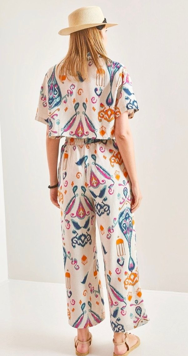 SHADE  Etnik desen Keten Crop gömlek pantolon Takım - Görsel 3