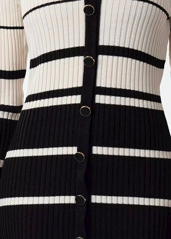 Çizgili Uzun Kollu Triko Midi Elbise - Görsel 5