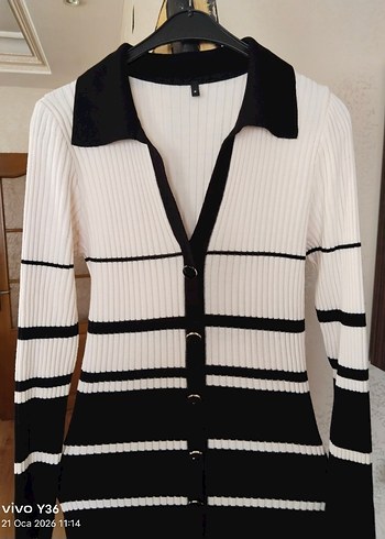 Çizgili Uzun Kollu Triko Midi Elbise - Görsel 8