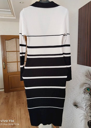 Çizgili Uzun Kollu Triko Midi Elbise - Görsel 9