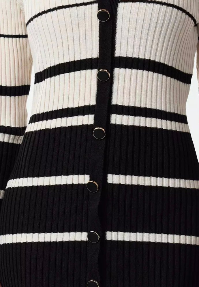 Çizgili Uzun Kollu Triko Midi Elbise - Görsel 5